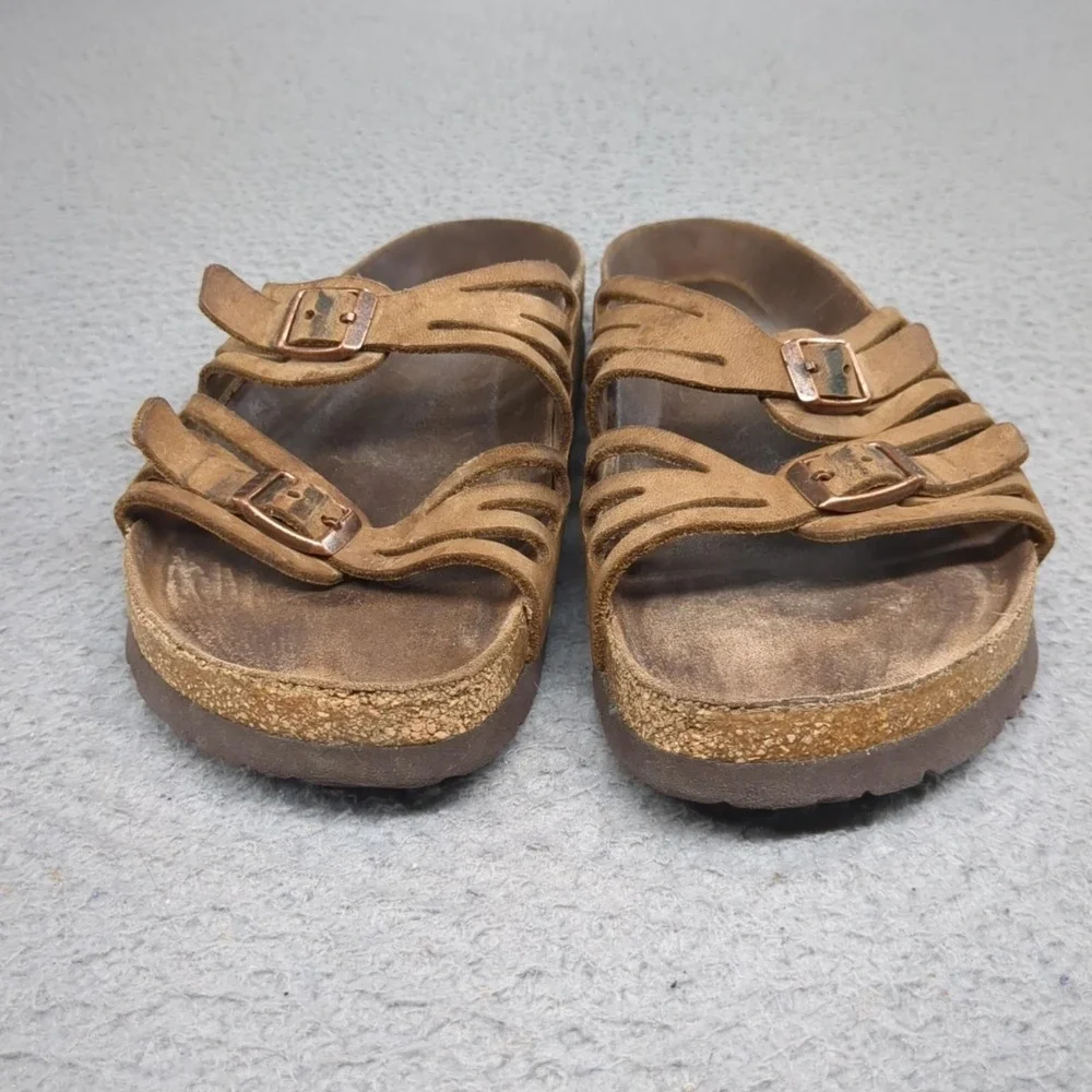 Birkenstock Sandals Womens Size 8 Brown Suede Slide Comfort Strappy Footbed
